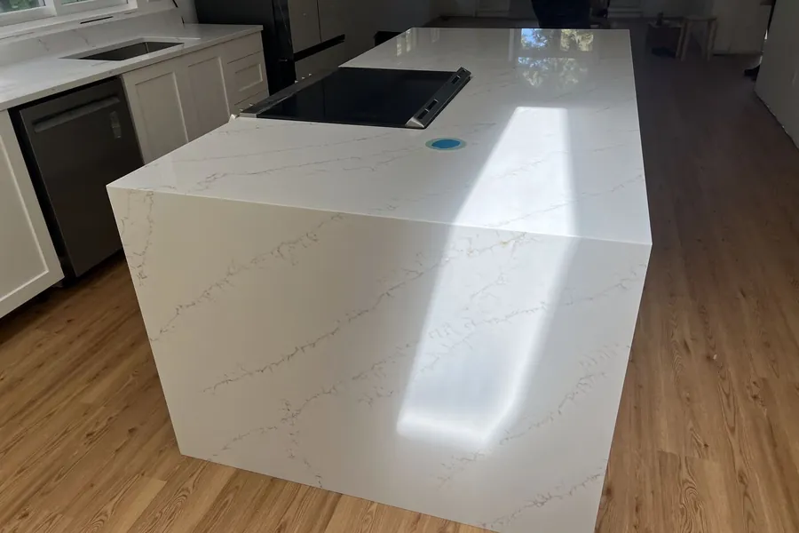 White quartz island with a waterfall end