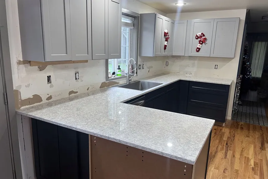 Thin sintered stone countertop surface