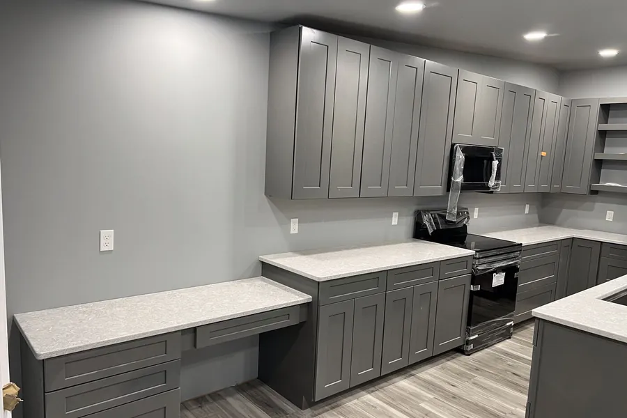 Quartz countertops running through a whole kitchen