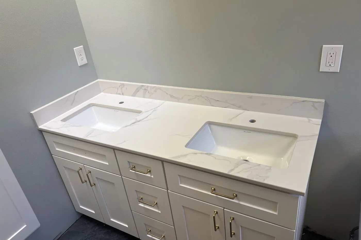 A small vanity top — exactly the size of piece a remnant covers with no seam