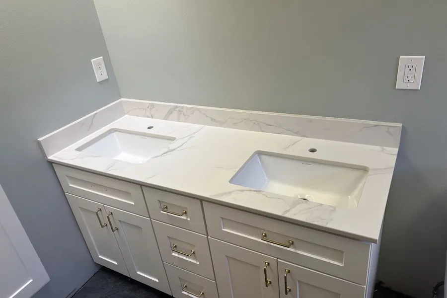 Small stone vanity top in a bathroom