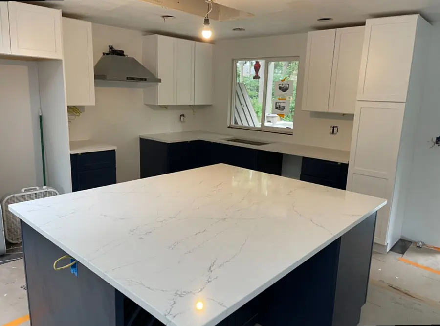 White quartz countertop with soft grey veining