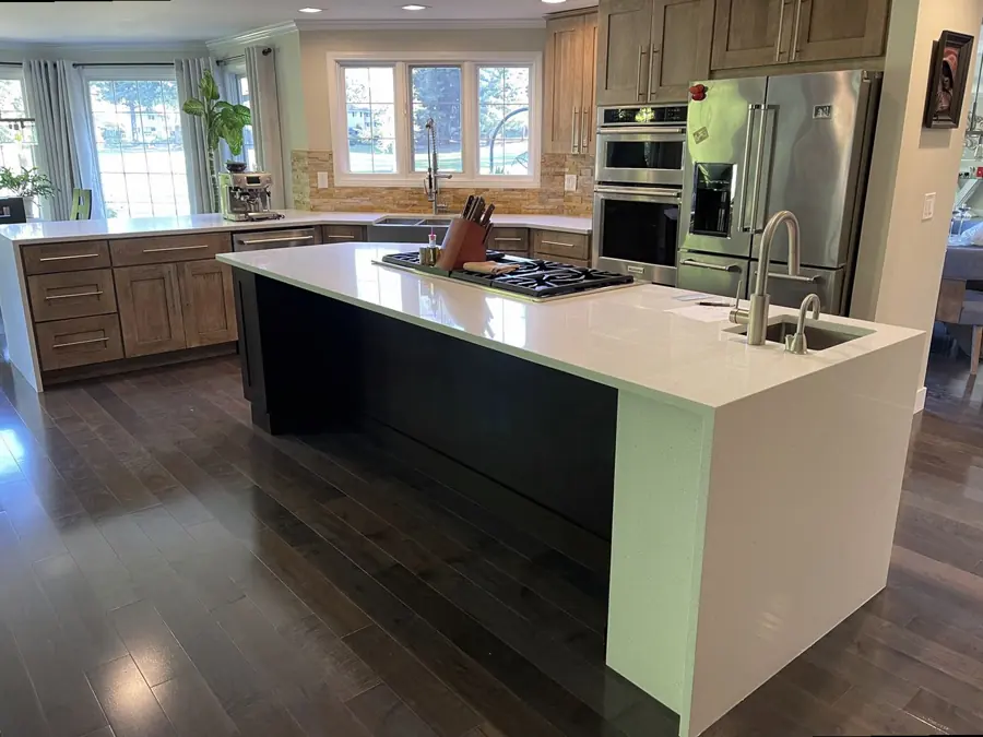 Quartz kitchen countertop and island installed in a King County home